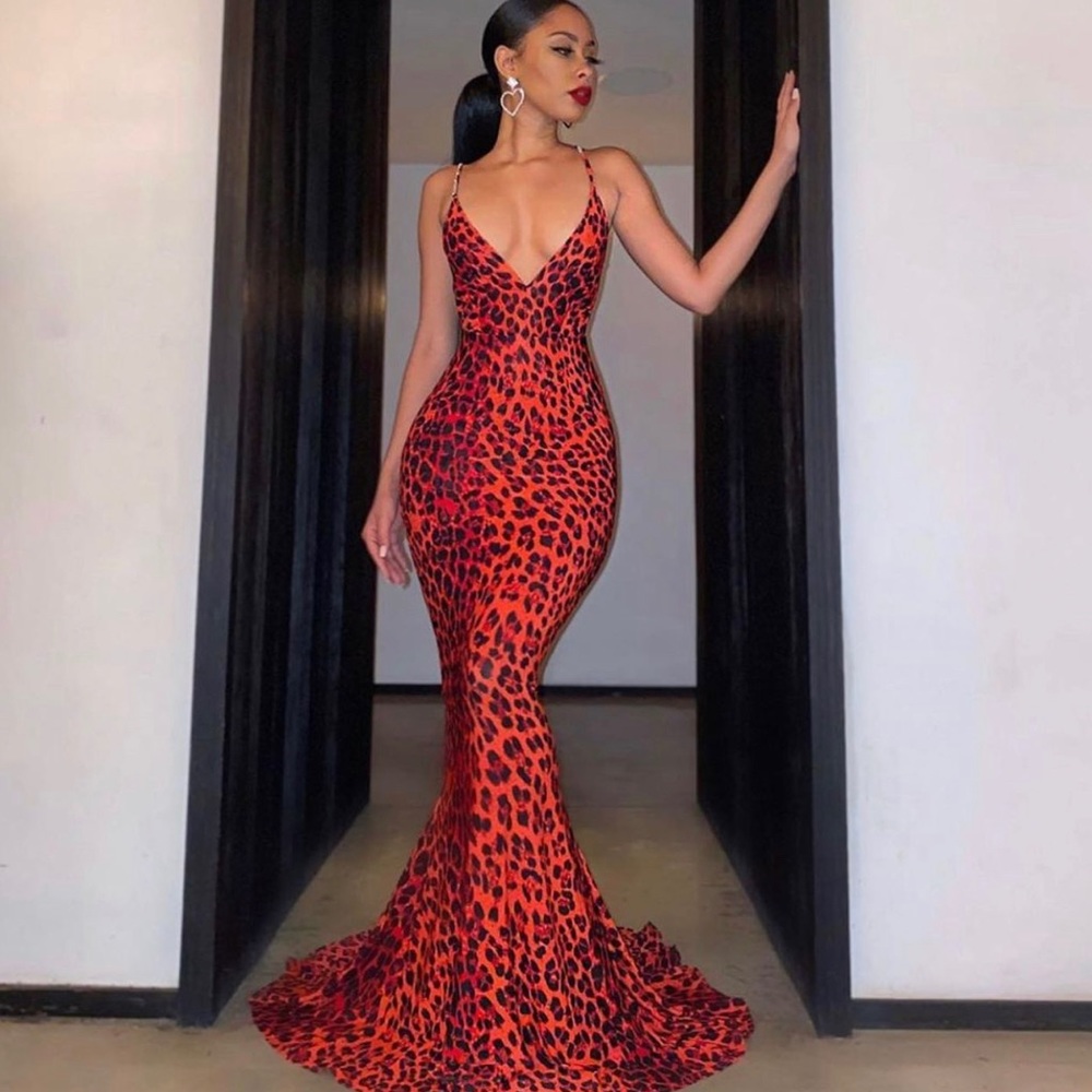 Red leopard dress